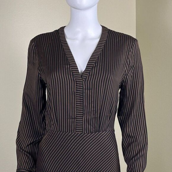 & Other Stories Womens Size 4  Stripe Satin Asymmetrical Handkerchief Midi Dress - Picture 12 of 16